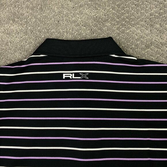NWOT Ralph Lauren RLX Polo Shirt Men's Large Black Lilac White Striped Stretch - Picture 4 of 9